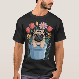 Camiseta Pug Floral de Primavera - Dono de Cachorro Treinad