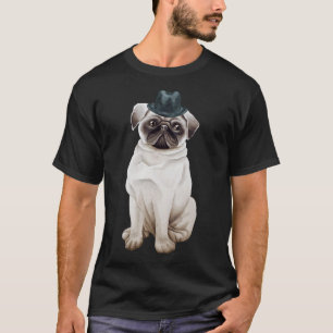 Camiseta Pug fofo com chapéu Clássico 363