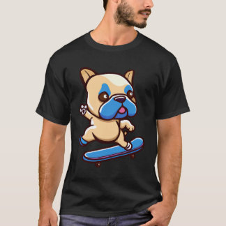 Camiseta Pug fofo com skate