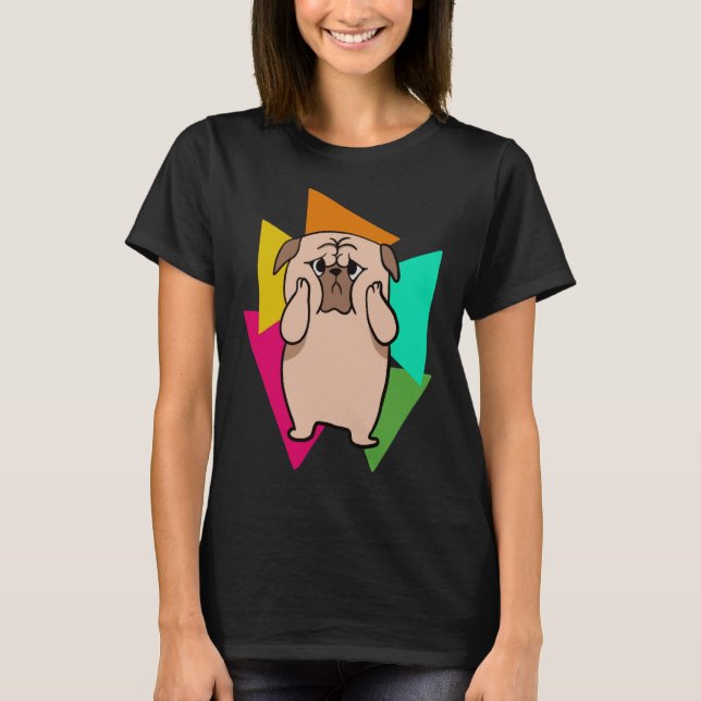 Camiseta Pug Fofo Com Triângulos Brilhantes - Clássico Cani (Frente)