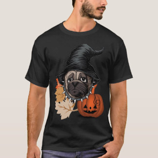 Camiseta Pug fofo de Halloween - Pug no chapéu preto de bru