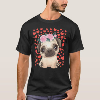 Camiseta Pug Fofo Dia Dos Namorados Coração Vermelho S Cach