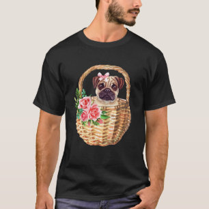 Camiseta Pug Fofo em Cesto de Flores Dono de Pug Cachorro P