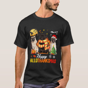 Camiseta Pug Fofo Feliz Hallothanksmas Dia das Bruxas Ação