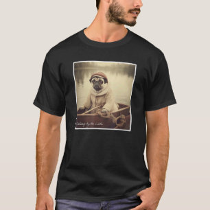 Camiseta Pug Fofo Humor de Marinheiro Pescando no Barco