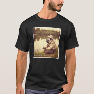 Camiseta Pug Fofo Pescando à Beira do Lago