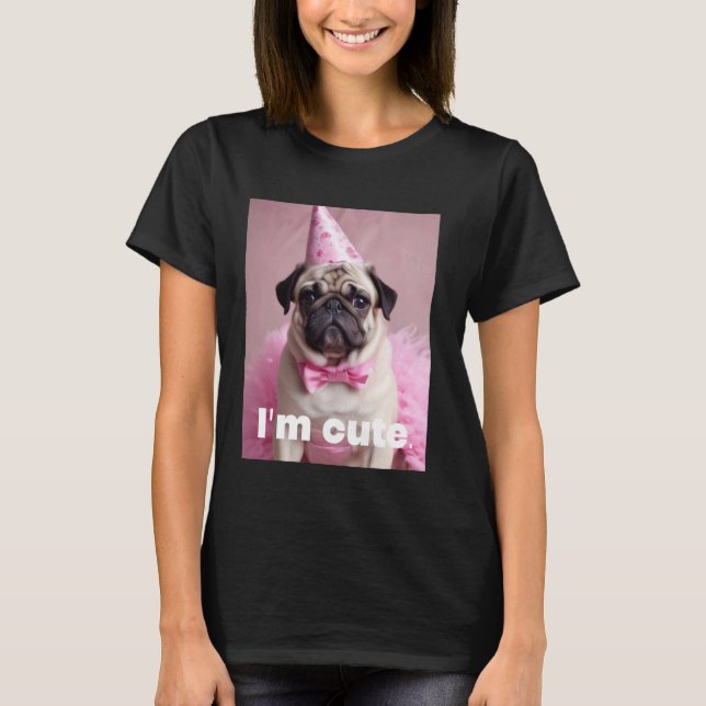 Camiseta Pug Fofo Rosa (Frente)