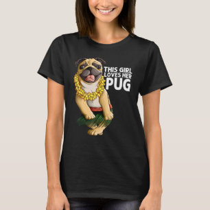 Camiseta Pug For Girls Kids Dancer Hula Aloha Pug