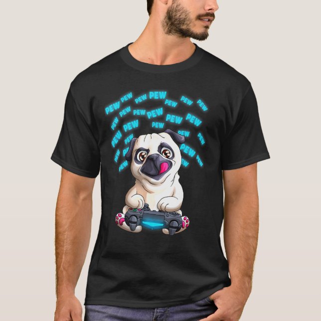 Camiseta Pug Gamer Pew Pewpewpew Vídeo Jogos Pugs (Frente)