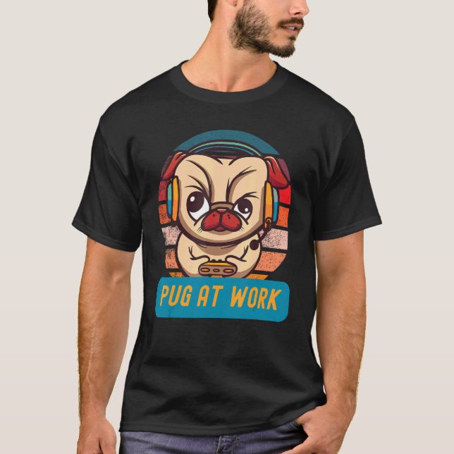 Camiseta Pug Gamer Retro Sunset Gaming     (Frente)