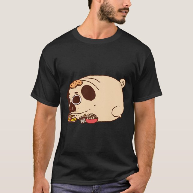Camiseta pug gordinho comendo Clássico 886 (Frente)