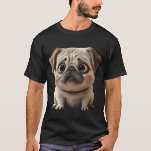Camiseta Pug Gordinho Sentado Renderizado em 3D