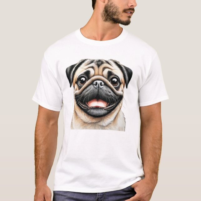 Camiseta Pug Happy Face Dog (Frente)