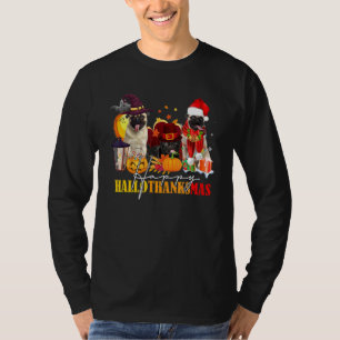 Camiseta Pug Happy Hallothanksmas Halloween Ação de Graças