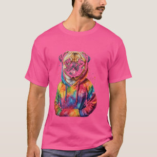 Camiseta Pug Hoodie Dog Colorny Funny Animal Art Impressão 