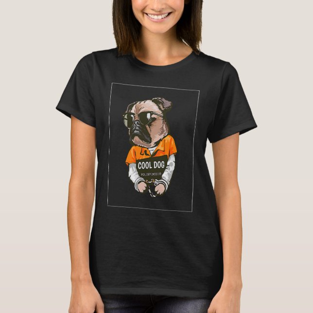 Camiseta Pug Legal  Pug com Óculos e Algemas (Frente)