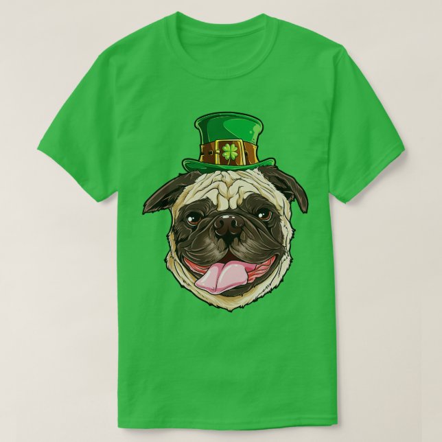 Camiseta Pug Leprechaun Dia de São Patrício Engraçados Pres (Frente do Design)