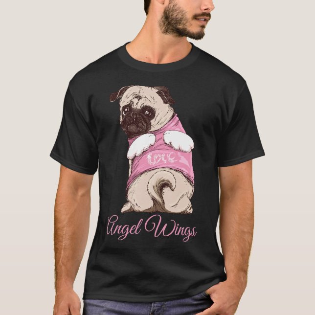 Camiseta Pug lindo. Asas de Anjo. Clássico 896 (Frente)