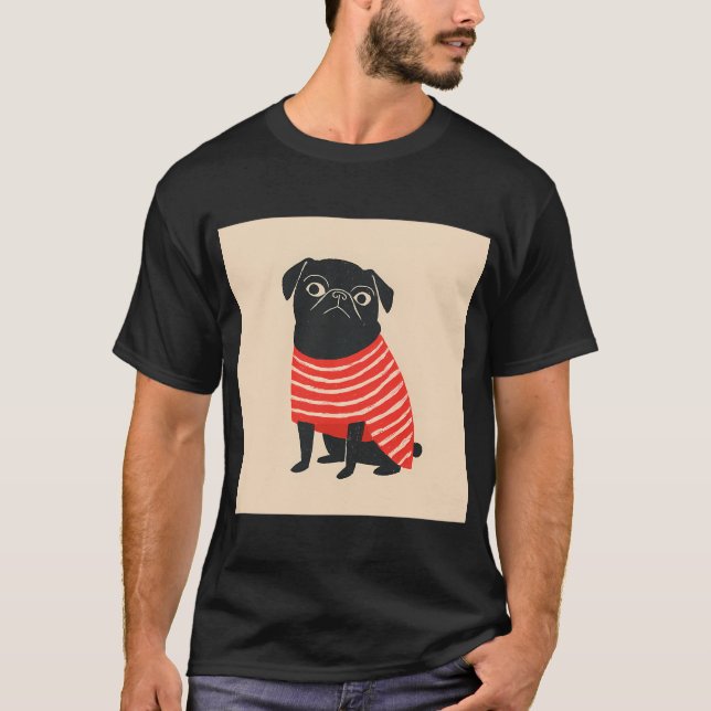 Camiseta Pug Listrado Deixa a Cidade Sem Fôlego (Frente)