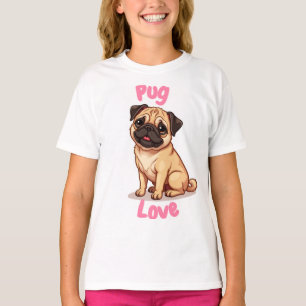 Camiseta Pug Love - Bonita ilustração de Cachorro Pug Carto