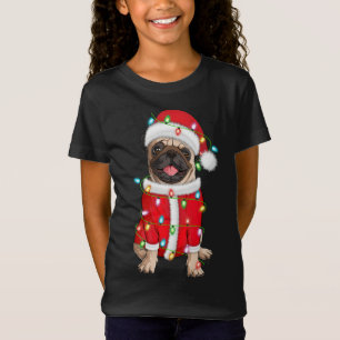 Camiseta Pug Lover Xmas Iluminação Santa Hat Pug Natal