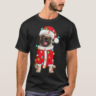 Camiseta Pug Lover Xmas Iluminação Santa Hat Pug Natal