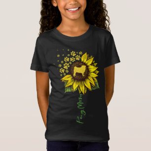 Camiseta Pug Mãe Cachorro Sunflower Pug Dons Cachorro Mamãe