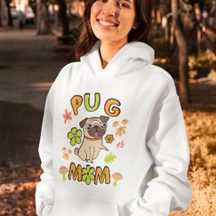 Camiseta Pug Mãe, Cores de queda, folhas caídas e flores