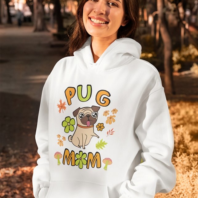 Camiseta Pug Mãe, Cores de queda, folhas caídas e flores (Criador carregado)