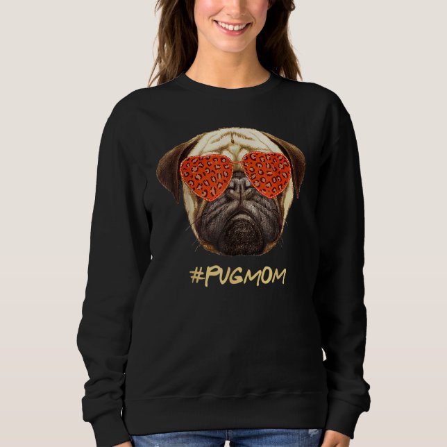 Camiseta Pug Mãe Leopardo Óculos de sol Pug Dia da Mãe (Frente)