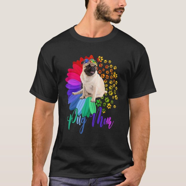 Camiseta Pug Mãe Um Dia de as mães De Cachorro De Meio Cach (Frente)