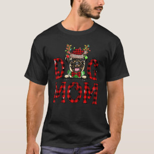 Camiseta Pug Mãe Xadrez Vermelha Desornos de Natal de Buffa