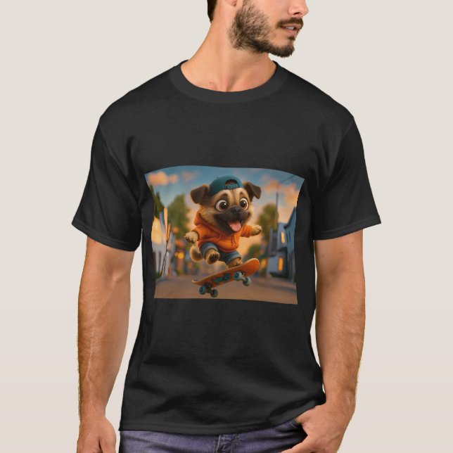 Camiseta Pug Misturado de Skate (Frente)