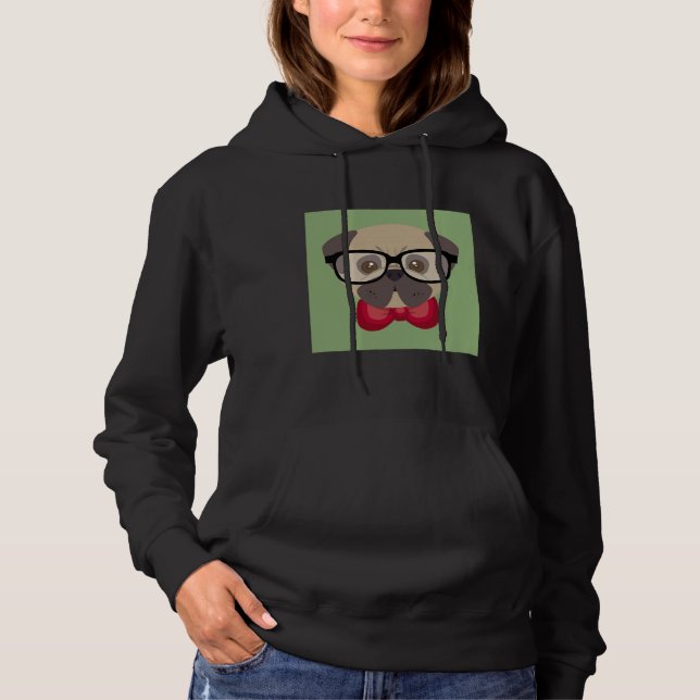 Camiseta Pug Modestável - Pug com Red Bowtie e Green Ba (Frente)