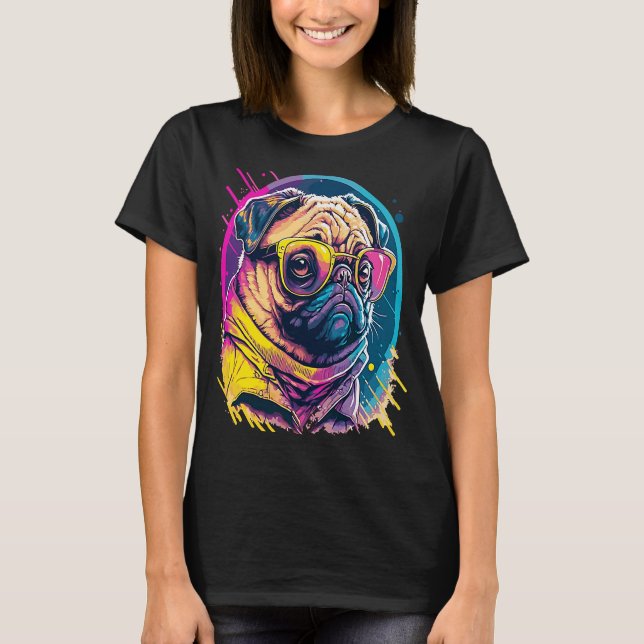 Camiseta Pug Mops Carlin Dog com óculos escuros (Frente)