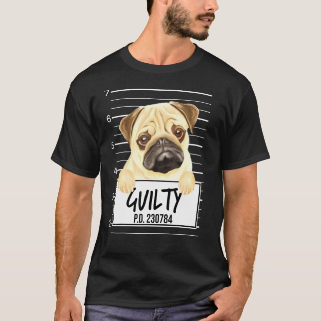 Camiseta Pug Mugshot Guilty Dog (Frente)