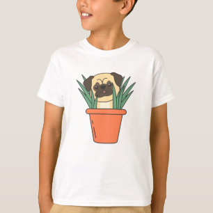 Camiseta Pug Na Planta De Cachorro Engraçado Com Pote De Fl