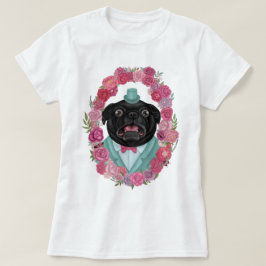 Camiseta Pug Negro Derpy no Chapéu Superior
