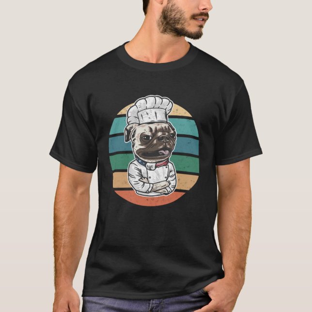 Camiseta Pug no estilo retro roupa da cozinha (Frente)