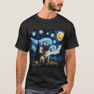 Camiseta Pug Noite Estrelada Inspirado em Van Gogh Pintura