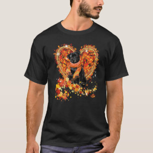 Camiseta Pug Olá Outono Coração de Folhas de Cachorro Ação