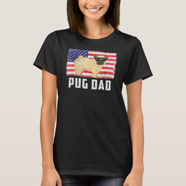Camiseta Pug Pai American Flag 4° Dia Da Independência De J (Frente)