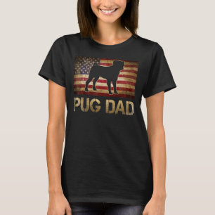 Camiseta Pug Pai Vintage - Bandeira Americana - Cão Patriót