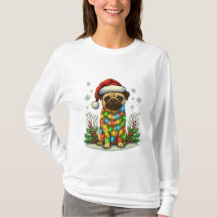 Camiseta Pug Papai Noel Luzes de Natal – Presente de Natal