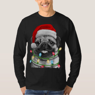 Camiseta Pug Papais noeis Árvore de Natal Luzes Xmas Menino