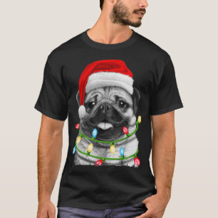 Camiseta Pug Papais noeis Árvore de Natal Luzes Xmas Ofere
