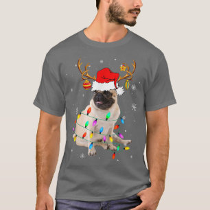 Camiseta Pug Papais noeis Reindeer Árvore de Natal Luzes Xm