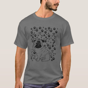 Camiseta Pug Paw Imprime Padrão Cute Animal Pet Dog Ow