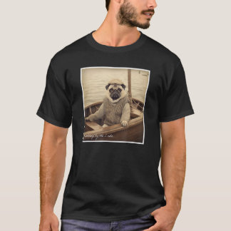 Camiseta Pug Pescador Fofo em um Barco Humor