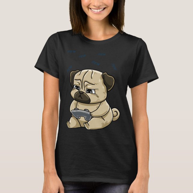 Camiseta Pug Pew Gamepad Cute Hob (Frente)